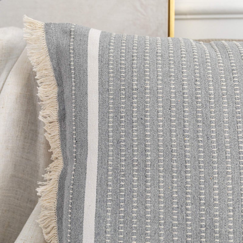 OJIA Modern Throw Pillow Cover with Tassels, Decorative Liana Fringe Accent Cushion Case, Farmhouse Woven Pillowcase for Sofa Chair Couch Bed Decor (Lumbar 12 x 20 Inches, Grey) - Image 3